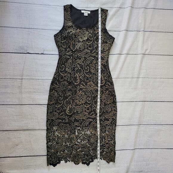 Sans Souci Size M Gold Overlay Sheath Sleeveless Cocktail Dress Holiday Glam - Picture 6 of 10